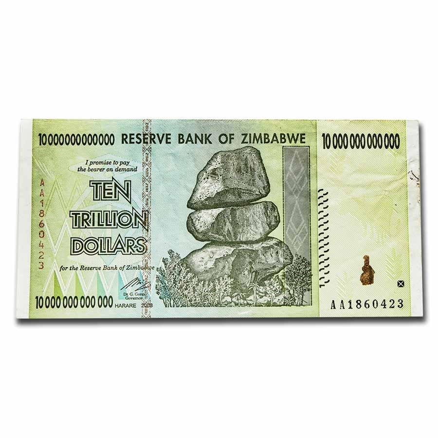 2008 Zimbabwe 10 Trillion Dollars Two Towers Avg Circ: 2008 Zimbabwe 10 Trillion Dollars Two Towers Avg Circ Product ID: 235993 Year: 2008 Grade: Average Circulated Grade Service: None Denomination: 10 Trillion Dollars Mint Mark: N/A - Not Available <