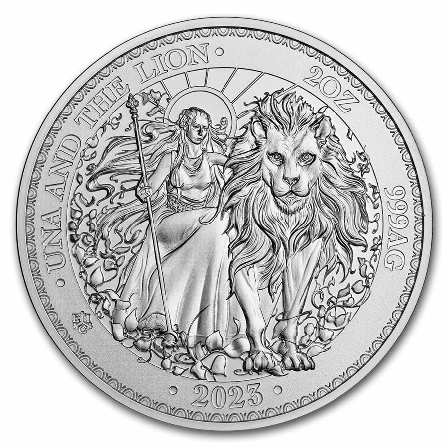 2023 St. Helena 2 oz Silver Una and the Lion BU: 2023 St. Helena 2 oz Silver Una and the Lion BU Product ID: 274583 Year: 2023 Grade: Brilliant Unc Grade Service: None Denomination: 2 Pounds Mint Mark: Not Shown Metal Content: 2 troy oz