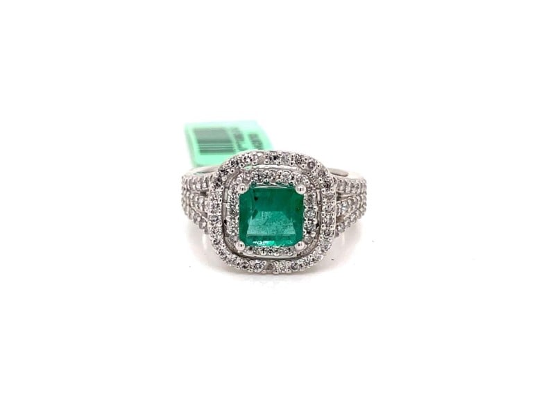 Princess-Cut Emerald and Diamonds Double Frame Ring In 14K White Gold: Princess-Cut Emerald and Diamonds Double Frame Ring In 14K White Gold Product Code: 14KWHITEGO-62840C030FE04 Condition: Never Worn Final Sale: THIS ITEM IS FINAL SALE AND NOT RETURNABLE. The princess-