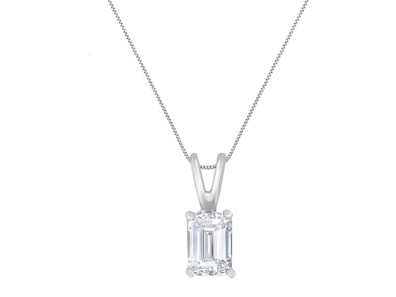 AGS Certified 14K White Gold 1/2 Cttw Emerald-Cut Diamond Solitaire 18" Pendant Necklace With Bale: AGS Certified 14K White Gold 1/2 Cttw Emerald-Cut Diamond Solitaire 18" Pendant Necklace With Bale (H-I Color, VVS2-VS1 Clarity) Product Code: 020390PAGS Condition: Never-Worn Metal: 14K White Gold St