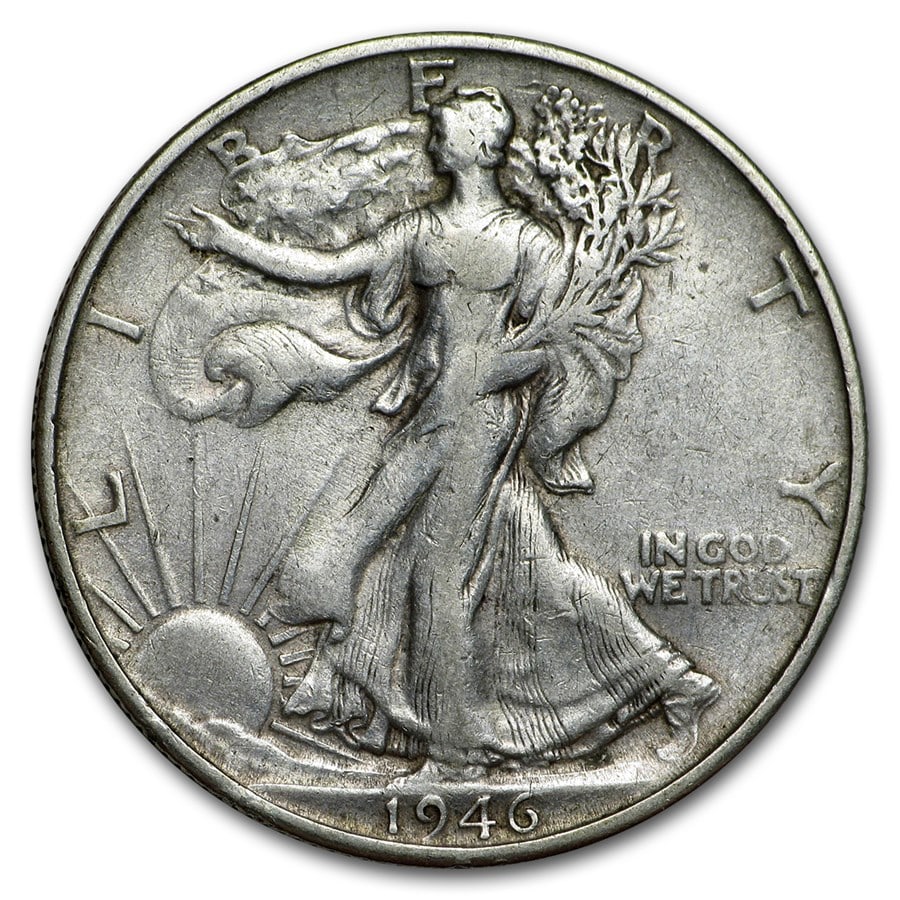 1946-S Walking Liberty Half Dollar Fine/VF: 1946-S Walking Liberty Half Dollar Fine/VF RBJ no: 10070 Year: 1946 Grade: Fine/Very Fine Grade Service: None Denomination: $0.50 Mint Mark: S - San Francisco Metal Content: 0.3575 troy o