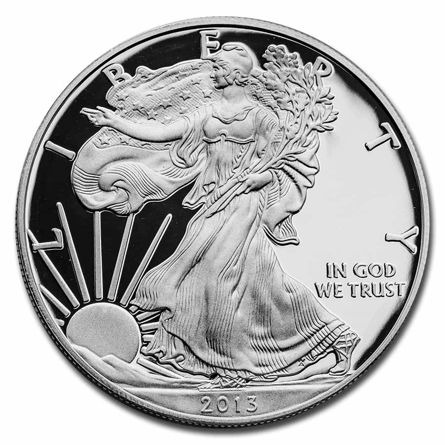 2013-W 1 oz Proof American Silver Eagle (w/Box & COA): 2013-W 1 oz Proof American Silver Eagle (w/Box & COA) RBJ no: 73855 Year: 2013 Grade: Proof Grade Service: None Denomination: $1.00 Mint Mark: W - West Point Metal Content: 1 troy oz