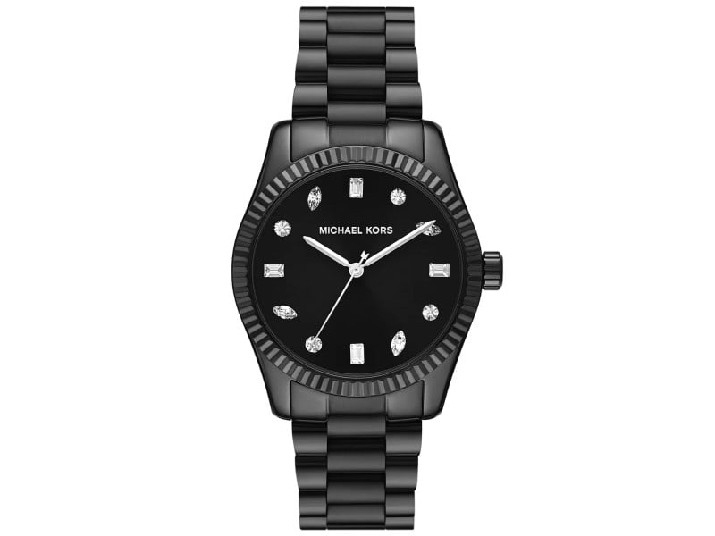 Michael Kors womens Lexington: Michael Kors womens Lexington Stainless steel case, Stainless steel bracelet, Black dial, Quartz movement, Scratch resistant mineral, Water resistant up to 10 ATM - 100 meters - 330 feet Product Code: