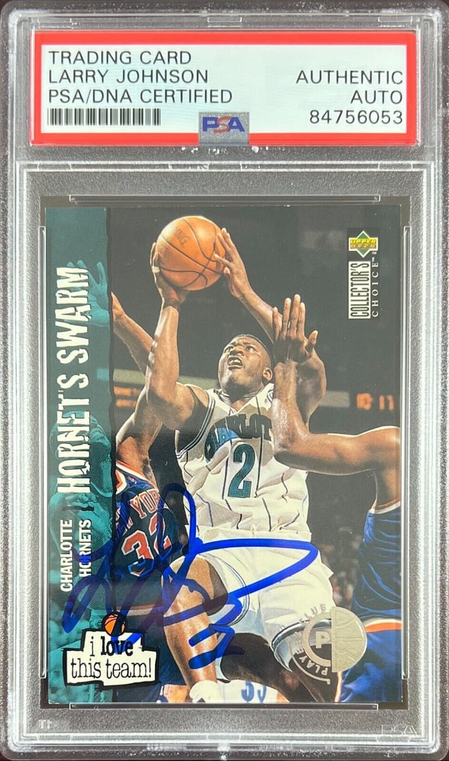 Larry Johnson auto 1995 Upper Deck #368 card Charlotte Hornets PSA Encapsulated: Larry Johnson auto 1995 Upper Deck #368 card Charlotte Hornets PSA Encapsulated Larry Johnson auto 1995 Upper Deck #368 card Charlotte Hornets PSA Encapsulated RBJ no:7369023946840