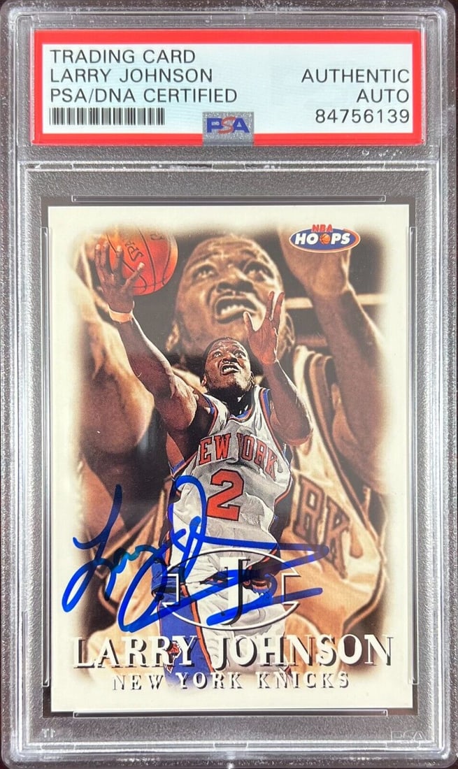 Larry Johnson auto 1998 NBA Hoops #59 card New York Knicks PSA Encapsulated: Larry Johnson auto 1998 NBA Hoops #59 card New York Knicks PSA Encapsulated Larry Johnson auto 1998 NBA Hoops #59 card New York Knicks PSA Encapsulated RBJ no:7369074081880