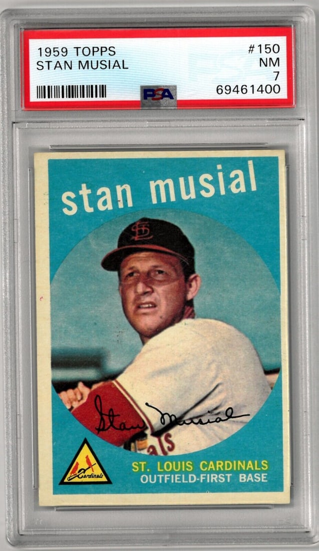 Stan Musial 1959 Topps Baseball Card #150- PSA Graded 7 NM (St. Louis Cardinals): Stan Musial 1959 Topps Baseball Card #150- PSA Graded 7 NM (St. Louis Cardinals) Stan Musial 1959 Topps Baseball Card #150- PSA Graded 7 NM (St. Louis Cardinals) RBJ no:7355152957528