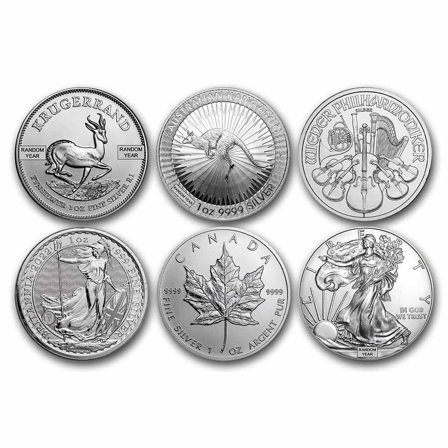 1 oz Silver Coin - Random Mint: 1 oz Silver Coin - Random Mint RBJ no: 199338 Year: N/A Grade: None Grade Service: None Denomination: Varies Mint Mark: N/A - Not Available Metal Content: 1 troy oz Purity: .999