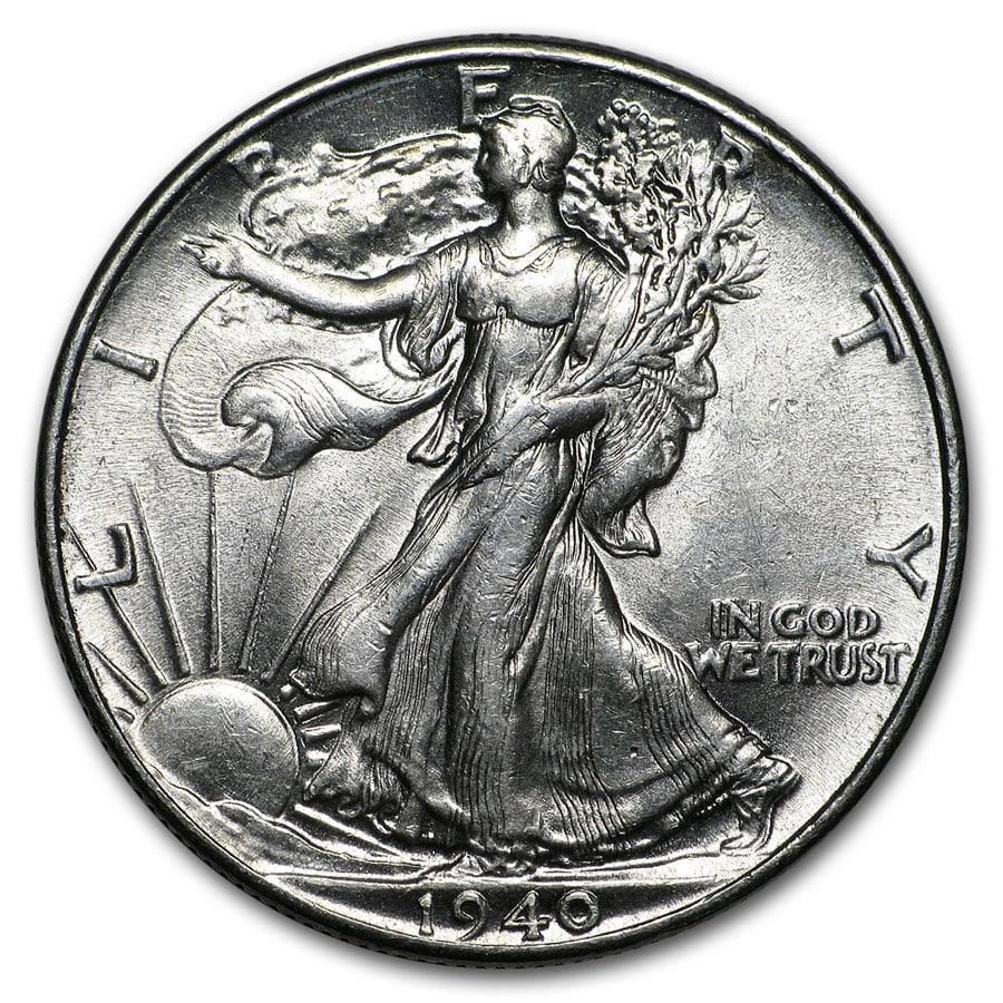 1940 Walking Liberty Half Dollar AU: 1940 Walking Liberty Half Dollar AU RBJ no: 168568 Year: 1940 Grade: Almost Unc Grade Service: None Denomination: $0.50 Mint Mark: P - Philadelphia (Not Shown) Metal Content: 0.3575 troy