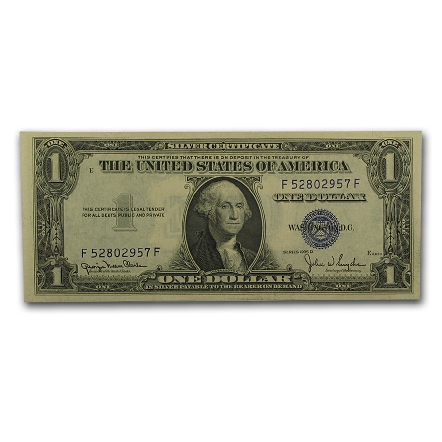 1935-D $1.00 Silver Certificate CU (Fr#1613N) Narrow Seal: 1935-D $1.00 Silver Certificate CU (Fr#1613N) Narrow Seal RBJ no: 15193 Year: 1935 Grade: (U) Crisp Unc Grade Service: None Denomination: $1.00 Dollar Mint Mark: N/A - Not Available Metal