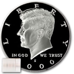 2000-S Kennedy Half Dollar 20-Coin Roll Proof: 2000-S Kennedy Half Dollar 20-Coin Roll Proof RBJ no: 29823 Year: 2000 Grade: Proof Grade Service: None Denomination: 50 Cents Mint Mark: S - San Francisco Metal Content: 0 troy oz <b