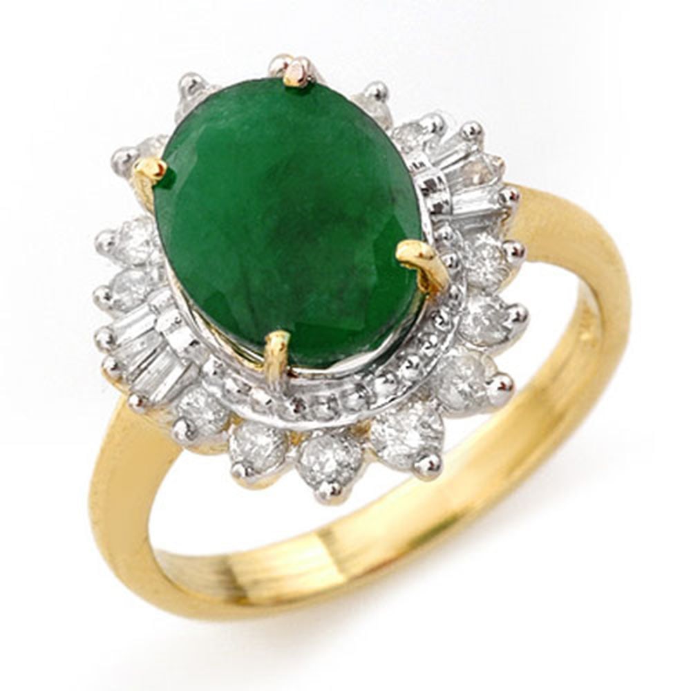 4.85 ctw Emerald & Diamond Ring 14k Yellow Gold: 4.85 ctw Emerald & Diamond Ring 14k Yellow Gold Item: Emerald Ring Total Gem weight: 4.85 carats Metal: Solid 14k Yellow Gold Gold Product Weight: Approx. 5.2 grams Jewelry Note: Ring Size is
