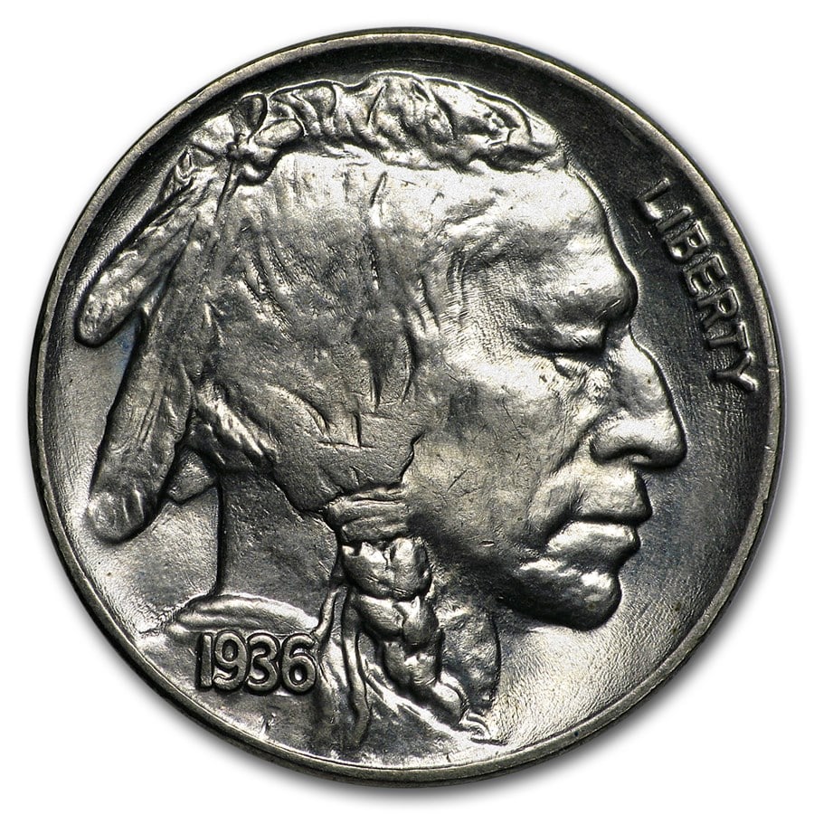 1936 Buffalo Nickel BU: 1936 Buffalo Nickel BU Product ID: 16641 Year: 1936 Grade: Brilliant Unc Grade Service: None Denomination: $0.05 Mint Mark: P - Philadelphia (Not Shown) Metal Content: 0 troy oz