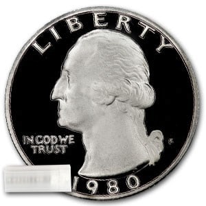 1980-S Washington Quarter 40-Coin Roll Proof: 1980-S Washington Quarter 40-Coin Roll Proof Product ID: 26831 Year: 1980 Grade: Proof Grade Service: None Denomination: 25 Cents Mint Mark: S - San Francisco Metal Content: 0 troy oz