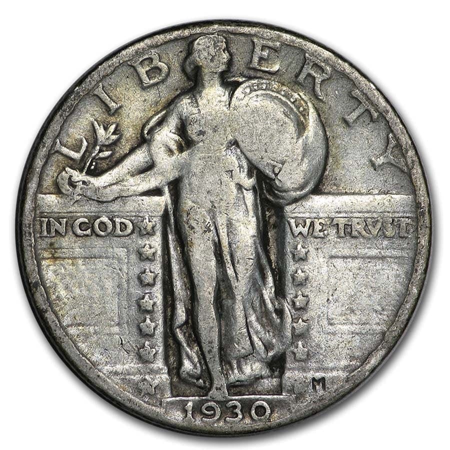1930 Standing Liberty Quarter Fine: 1930 Standing Liberty Quarter Fine Product ID: 2837 Year: 1930 Grade: Fine Grade Service: None Denomination: $0.25 Mint Mark: P - Philadelphia (Not Shown) Metal Content: 0.1788 troy oz