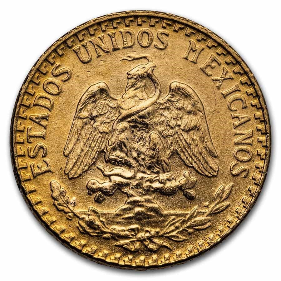 Mexico Gold 2 Pesos (Random) AU-BU: Mexico Gold 2 Pesos (Random) AU-BU RBJ no: 1048 Year: Random Grade: AU/Unc Grade Service: None Denomination: 2 Pesos Mint Mark: Mo - Mexico City Metal Content: 0.0482 troy oz Pur