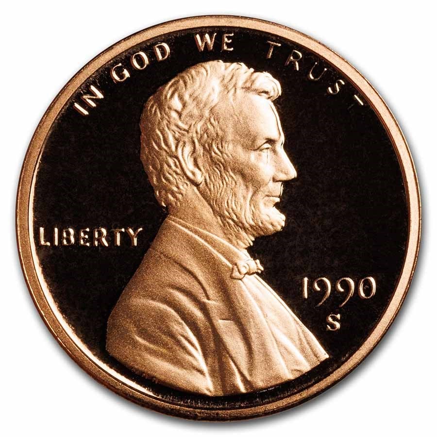 1990-S Lincoln Cent Gem Proof (Red): 1990-S Lincoln Cent Gem Proof (Red) RBJ no: 6865 Year: 1990 Grade: Gem Proof Grade Service: None Denomination: $0.01 Mint Mark: S - San Francisco Metal Content: 0 troy oz Purity: