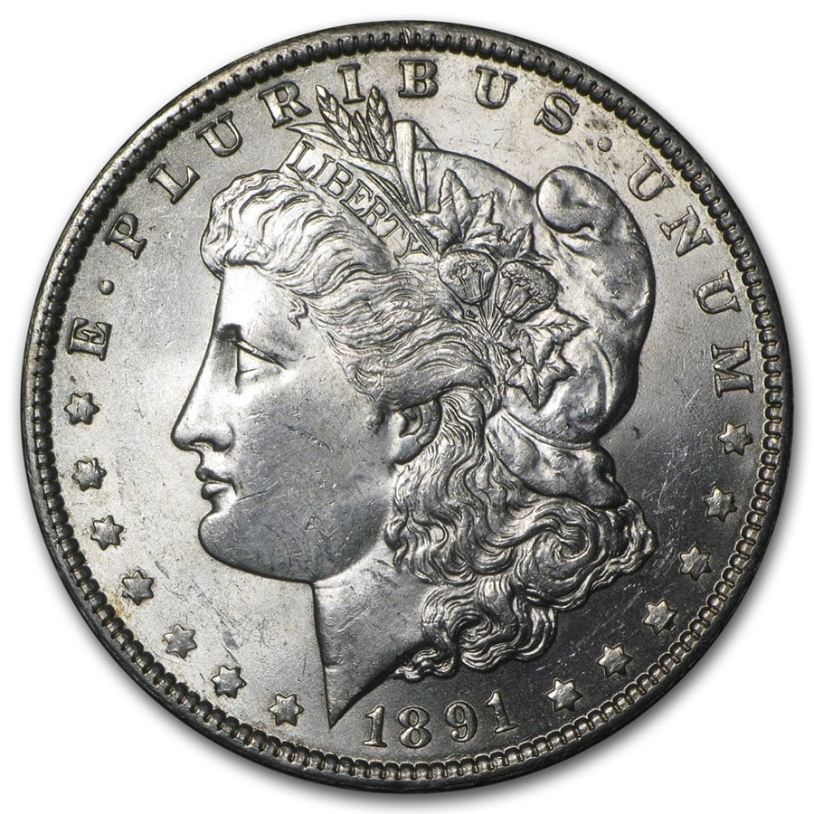 1891-O Morgan Dollar BU: 1891-O Morgan Dollar BU Product ID: 26673 Year: 1891 Grade: Brilliant Unc Grade Service: None Denomination: $1.00 Mint Mark: O - New Orleans Metal Content: 0.7734 troy oz Purity: