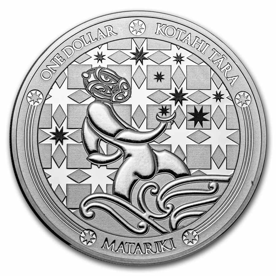 2022 New Zealand 1 oz Silver Proof Matariki: 2022 New Zealand 1 oz Silver Proof Matariki Product ID: 254148 Year: 2022 Grade: Proof Grade Service: None Denomination: 1 Dollar Mint Mark: None Metal Content: 1 troy oz Purity: