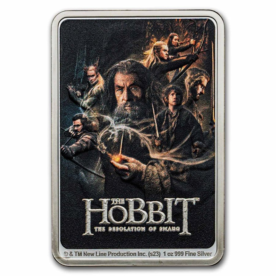2023 1 oz Ag $2 The Hobbit: The Desolation of Smaug Movie Poster: 2023 1 oz Ag $2 The Hobbit: The Desolation of Smaug Movie Poster Product ID: 280891 Year: 2023 Grade: Proof Grade Service: None Denomination: 2 Dollars Mint Mark: Not Shown Metal Content: