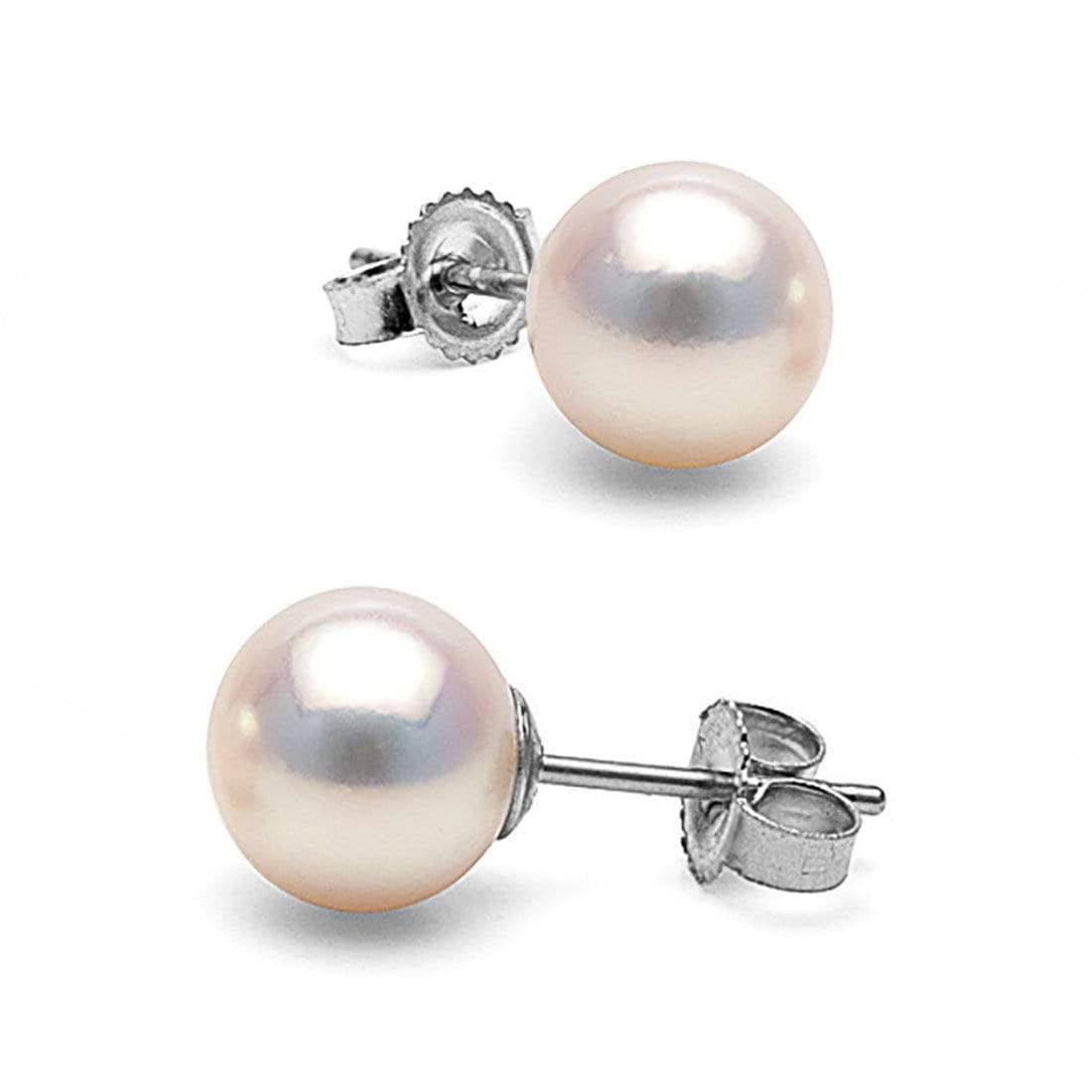 White Akoya Pearl Stud Earrings, 7.5-8.0mm: White Akoya Pearl Stud Earrings, 7.5-8.0mm 14K Yellow Gold / AA+ Quality