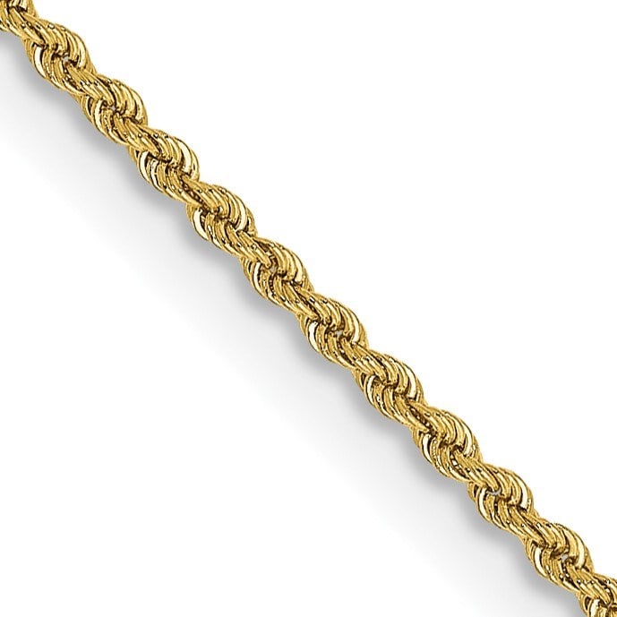 10K Yellow Gold 2mm Regular Rope Chain - 30 in.: 10K Yellow Gold 2mm Regular Rope Chain - 30 in. Product Id: 264588 Metal: Gold Purity: 10K Finish: Polished Length Of Item: 30 in Chain Type: Rope Chain Length: 30 in Chain Width
