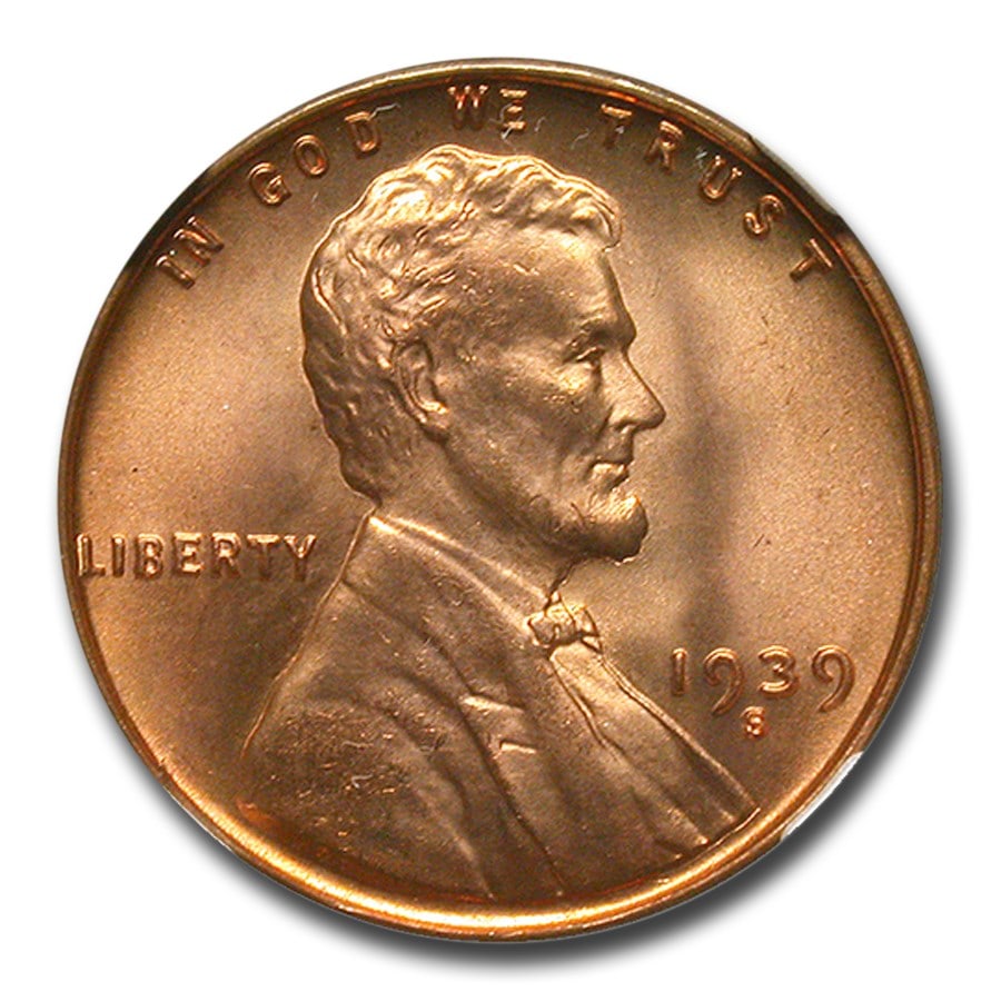 1939-S Lincoln Cent MS-67+ NGC (Red): 1939-S Lincoln Cent MS-67+ NGC (Red) Product ID: 281460 Year: 1939 Grade: MS-67 Grade Service: NGC Denomination: 1 Cent Mint Mark: S - San Francisco Metal Content: 0 troy oz Puri
