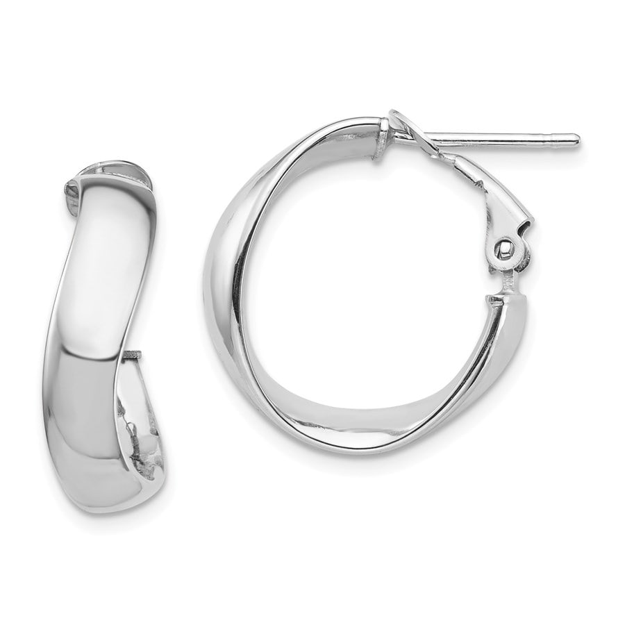 14k White Gold Wavy Omega Back Hoop Earrings - 5x19 mm: 14k White Gold Wavy Omega Back Hoop Earrings - 5x19 mm Product Id: 184452 Metal: Gold Purity: 14K Finish: Polished Length Of Item: 20 mm Earring Closure: Omega Clip Back Earring Type: Hoo
