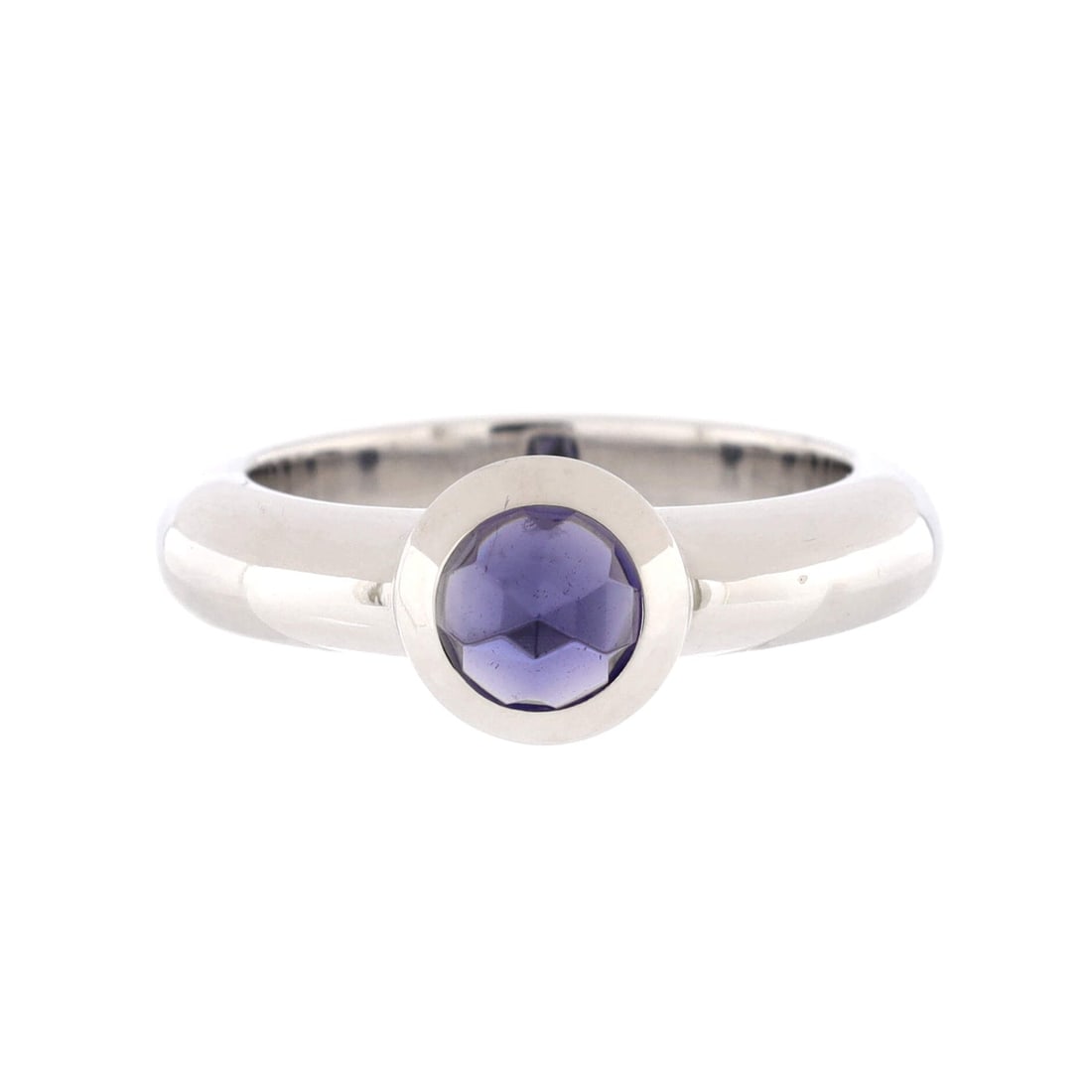 Tiffany & Co. Solitaire Ring 18K White Gold with Iolite: Tiffany & Co. Solitaire Ring 18K White Gold with Iolite Metal Type: 18K White Gold Metal Finish: High Polish Hallmarks Type: 750, Designer Signature Signature / Hallmark Location: Interior Surface Sig