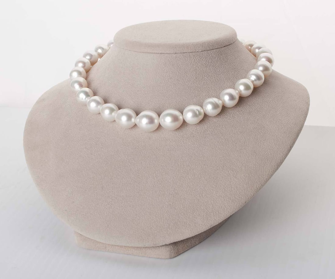 Silver-Rose White South Sea Drop-Shape Pearl Necklace, 18", 12.3-15.6mm, AA+/AAA Quality: Silver-Rose White South Sea Drop-Shape Pearl Necklace, 18-Inch, 12.3-15.6mm, AA+/AAA Quality 14kt Yellow Gold Tiffany "X" Clasp