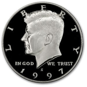1997-S Kennedy Half Dollar Gem Proof: 1997-S Kennedy Half Dollar Gem Proof Product ID: 6115 Year: 1997 Grade: Proof Grade Service: None Denomination: 50 Cents Mint Mark: S - San Francisco Metal Content: 0 troy oz Pur