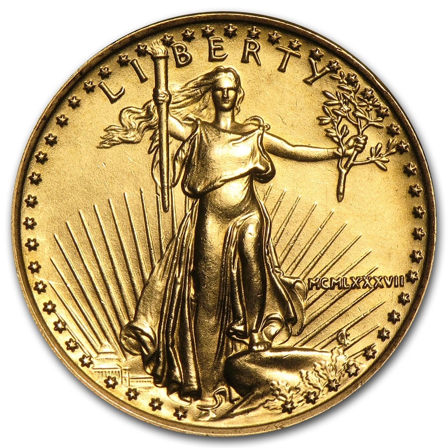 1987 1/4 oz American Gold Eagle BU (MCMLXXXVII): 1987 1/4 oz American Gold Eagle BU (MCMLXXXVII) Product ID: 4706 Year: 1987 Grade: Brilliant Unc Grade Service: None Denomination: $10 Mint Mark: W - West Point (Not Shown) Metal Content:
