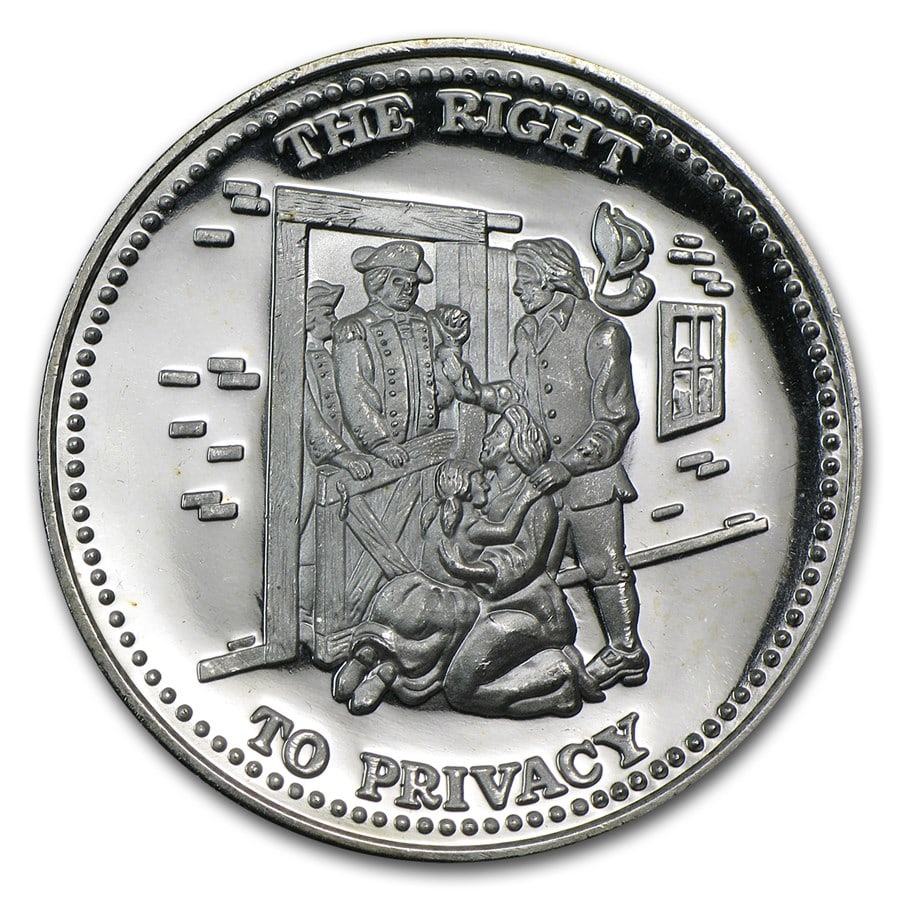 1 oz Silver Round - Johnson Matthey (Right to Privacy): 1 oz Silver Round - Johnson Matthey (Right to Privacy) Product ID: 70410 Year: N/A Grade: None Grade Service: None Mint Mark: N/A - Not Available Metal Content: 1 troy oz Purity: .999