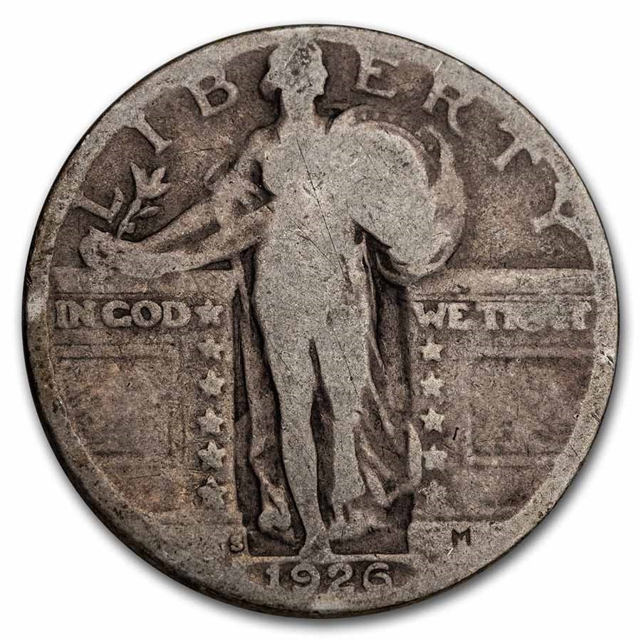1926-S Standing Liberty Quarter Good/VG: 1926-S Standing Liberty Quarter Good/VG Product ID: 5495 Year: 1926 Grade: Good/Very Good Grade Service: None Denomination: $0.25 Mint Mark: S - San Francisco Metal Content: 0.1788 troy o