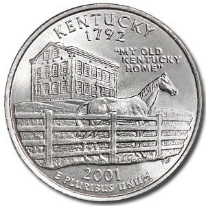 2001-P Kentucky State Quarter BU: 2001-P Kentucky State Quarter BU Product Id: 5252 Year: 2001 Grade: Brilliant Unc Grade Service: None Denomination: 25 Cents Mint Mark: P - Philadelphia Metal Content: 0 troy oz