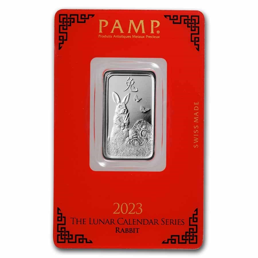 10 gram Silver Bar - PAMP Suisse (Year of the Rabbit): 10 gram Silver Bar - PAMP Suisse (Year of the Rabbit) Product ID: 264088 Year: 2023 Grade: None Grade Service: Assay Card Mint Mark: N/A - Not Available Metal Content: 0.3215 troy oz Puri