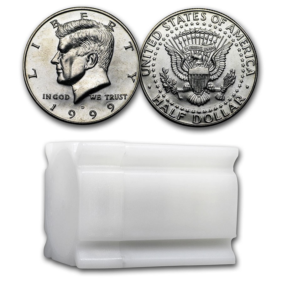 1999-D Kennedy Half Dollar 20-Coin Roll BU: 1999-D Kennedy Half Dollar 20-Coin Roll BU Product ID: 28338 Year: 1999 Grade: Brilliant Unc Grade Service: None Denomination: 50 Cents Mint Mark: D - Denver Metal Content: 0 troy oz