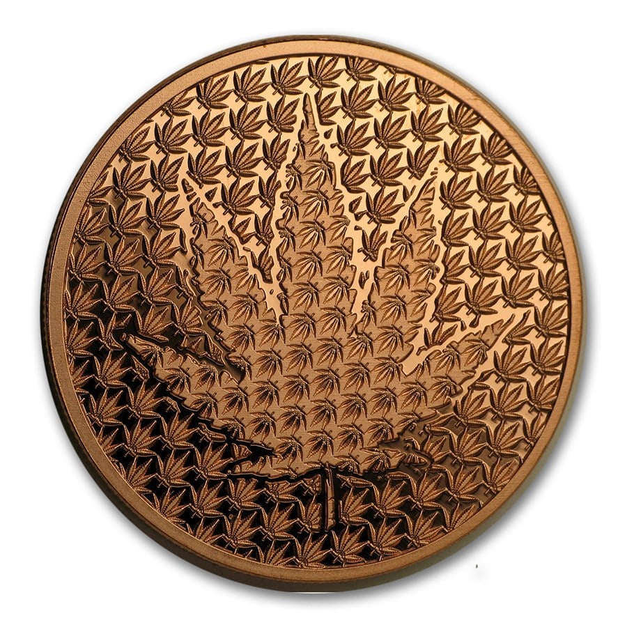 1 oz Copper Round - Cannabis Forever: 1 oz Copper Round - Cannabis Forever Product ID: 201926 Year: N/A Grade: None Grade Service: None Mint Mark: None Metal Content: 1 AVDP oz Purity: .999 Thickness: 3.2 mm
