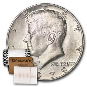 1979 Kennedy Half Dollar 20-Coin Roll BU: 1979 Kennedy Half Dollar 20-Coin Roll BU Product ID: 12108 Year: 1979 Grade: Brilliant Unc Grade Service: None Denomination: 50 Cents Mint Mark: P - Philadelphia (Not Shown) Metal Content