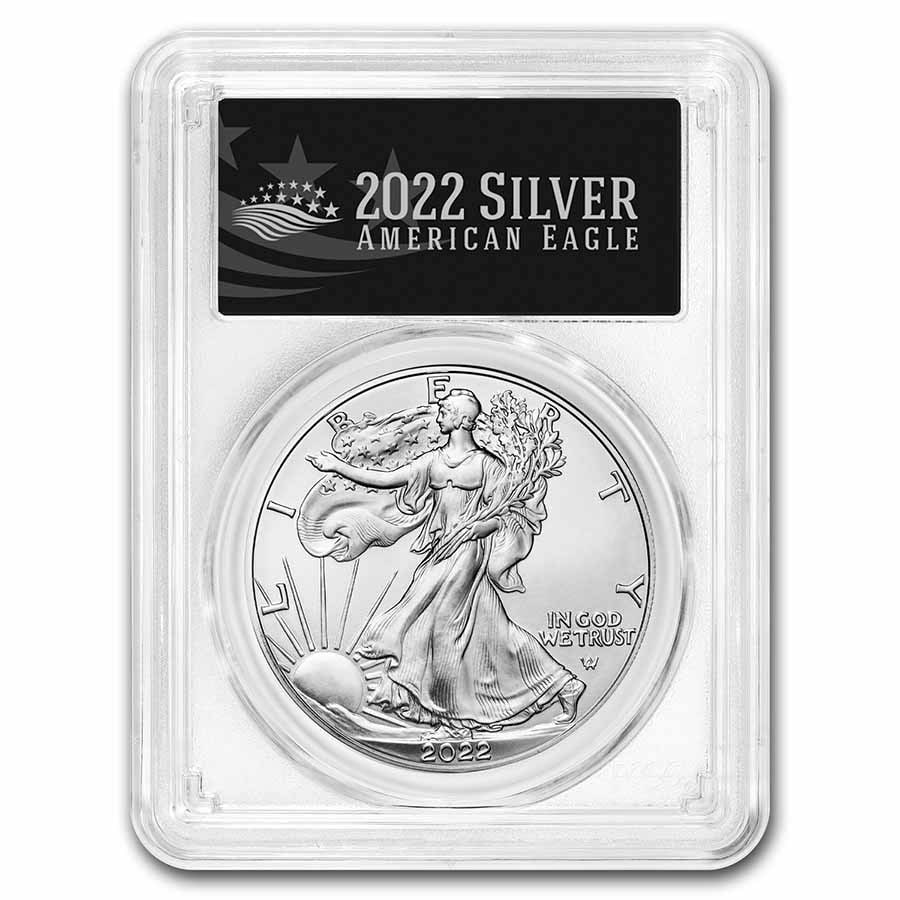 2022 American Silver Eagle MS-70 PCGS (FirstStrike, Black Label): 2022 American Silver Eagle MS-70 PCGS (FirstStrike, Black Label) Product ID: 240692 Year: 2022 Grade: MS-70 Grade Service: PCGS Denomination: 1 Dollar Mint Mark: Not Shown Metal Content: