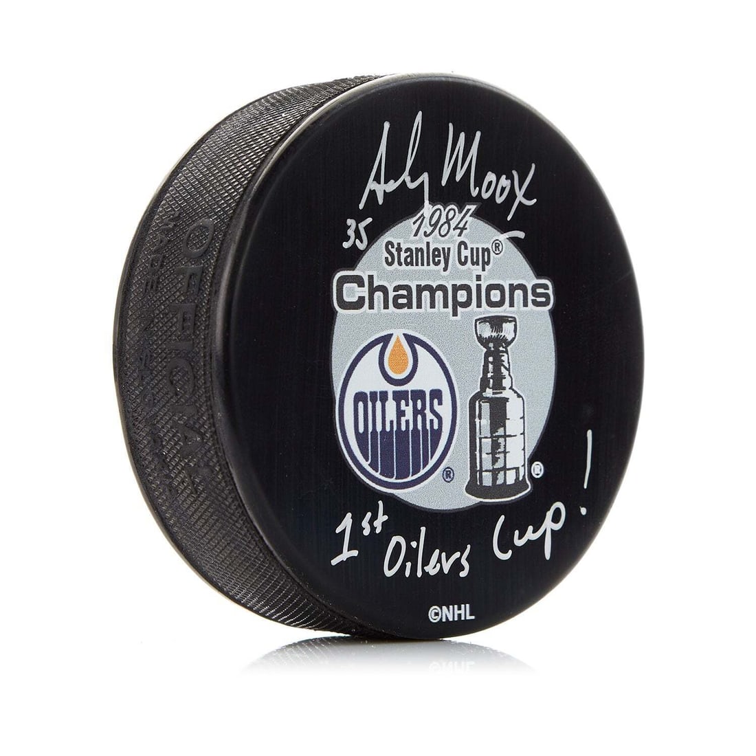 andy moog signed edmonton oilers 1984 champions puck with cup note: andy moog signed edmonton oilers 1984 champions puck with cup note Andy Moog Signed Edmonton Oilers 1984 Champions Puck with Cup Note SKU: RBJ7464407335000