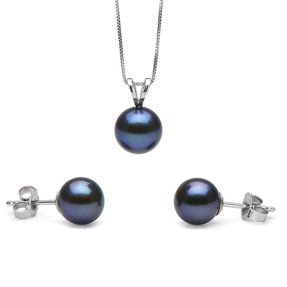 Black Freshwater Classic Pendant and Earring Set: Black Freshwater Classic Pendant and Earring Set Chain NOT included 14K White Gold / 14K Dangle