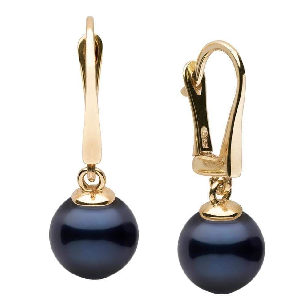Black Akoya Pearl Classic Dangle Earrings: Black Akoya Pearl Classic Dangle Earrings 14K White Gold / 7.5-8.0mm