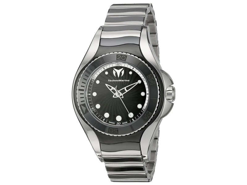 Technomarine womens Manta: Technomarine womens Manta Stainless steel case, Stainless steel bracelet, Black dial, Quartz movement, Scratch resistant sapphire, Water resistant up to 20 ATM - 200 meters - 660 feet Product Code: 21