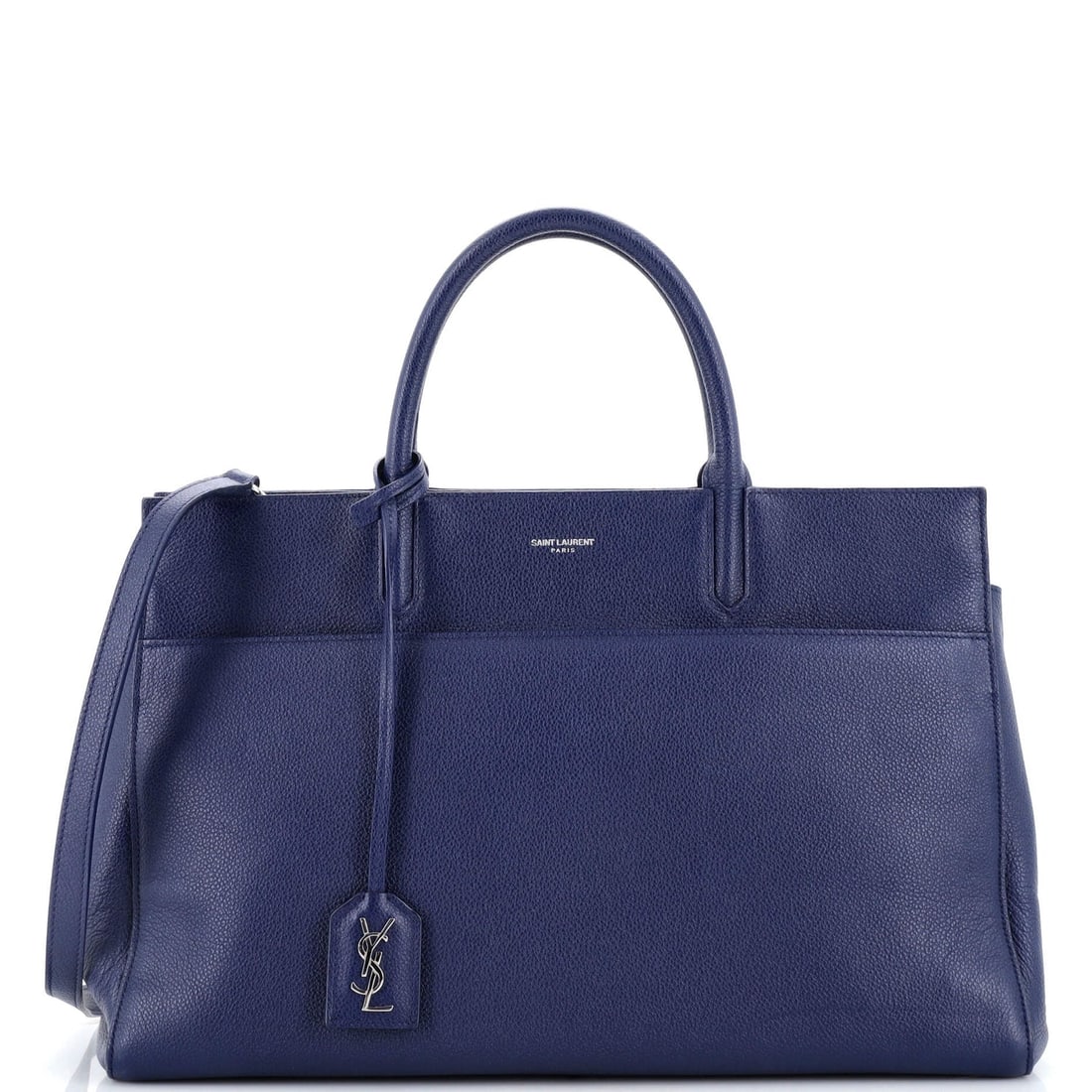 Saint Laurent Rive Gauche Cabas Leather Medium: Saint Laurent Rive Gauche Cabas Leather Medium Exterior Color: Blue Interior Color: Blue Exterior Material: Leather Interior Material: Leather, Suede Hardware Color: Silver Accessories: Clochette,