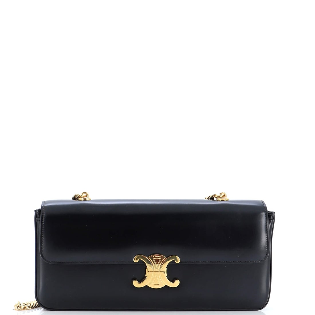 Celine Triomphe Chain Shoulder Bag Leather Medium: Celine Triomphe Chain Shoulder Bag Leather Medium Exterior Color: Black Interior Color: Black Exterior Material: Leather Interior Material: Leather Hardware Color: Gold Accessories: No Accessories