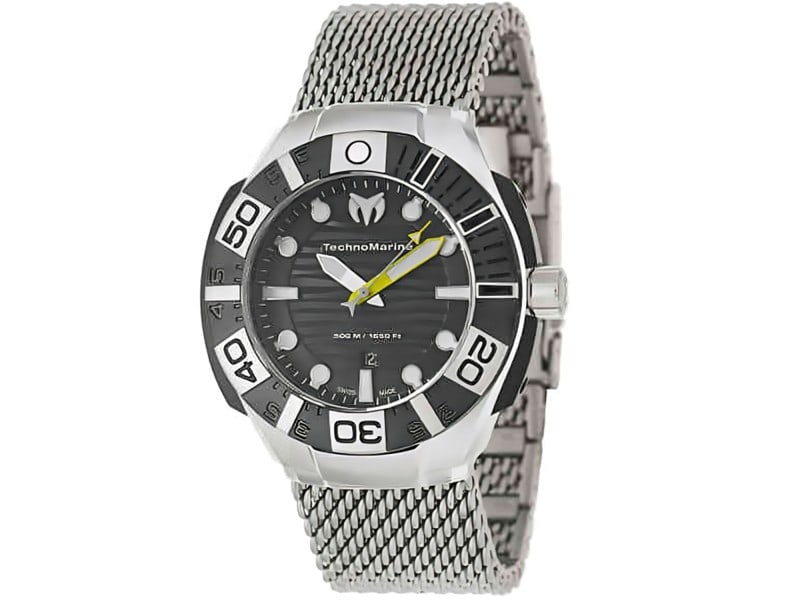 Technomarine mens Reef: Technomarine mens Reef Stainless steel case, Stainless steel bracelet, Black dial, Quartz movement, Scratch resistant sapphire, Water resistant up to 50 ATM - 500 meters - 1650 feet Product Code: 5130