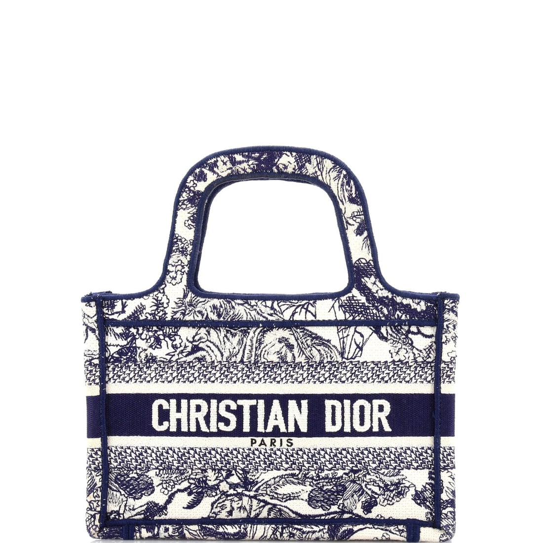 Christian Dior Book Tote Embroidered Canvas Mini: Christian Dior Book Tote Embroidered Canvas Mini Exterior Color: Blue, White Interior Color: Blue, White Exterior Material: Canvas Plain Interior Material: Canvas Plain Accessories: Dust bag RBJ n