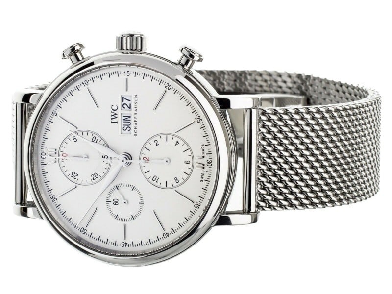 Iwc Portofino Chronograph Stainless Steel On Bracelet Silver Dial