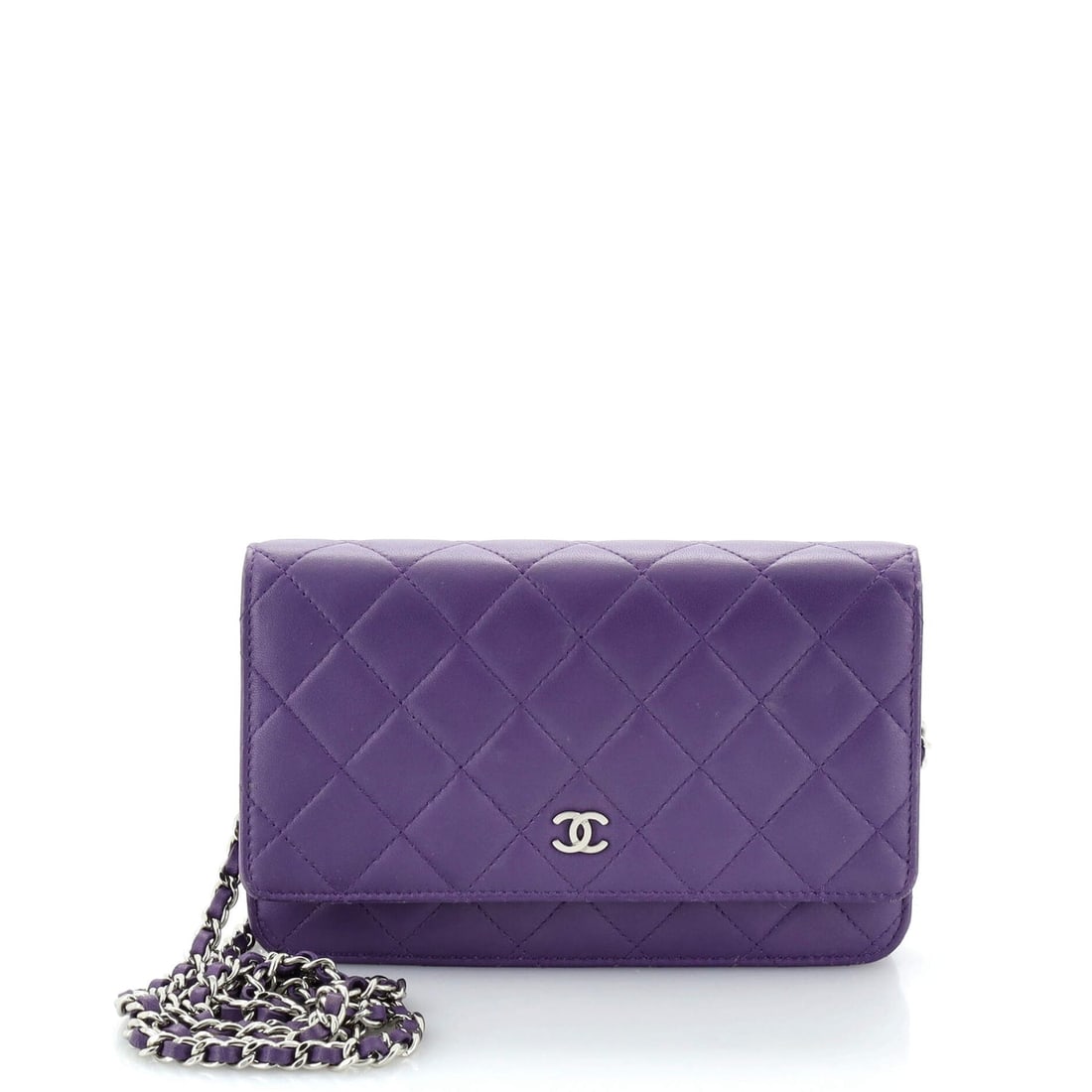 Chanel Wallet on Chain Quilted Lambskin: Chanel Wallet on Chain Quilted Lambskin Exterior Color: Purple Interior Color: Purple Exterior Material: Leather Interior Material: Fabric, Leather Hardware Color: Silver Accessories: Authenticity