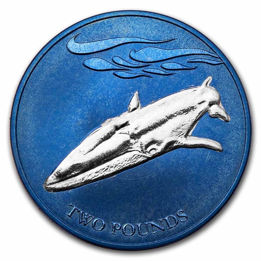2021 S. Georgia & Sandwich Islands Bi-Color Titanium 2 Fin Whale: 2021 S. Georgia & Sandwich Islands Bi-Color Titanium 2 Fin Whale Product ID: 235986 Year: 2021 Grade: Gem Proof Grade Service: None Denomination: 2 Pounds Mint Mark: N/A - Not Available M